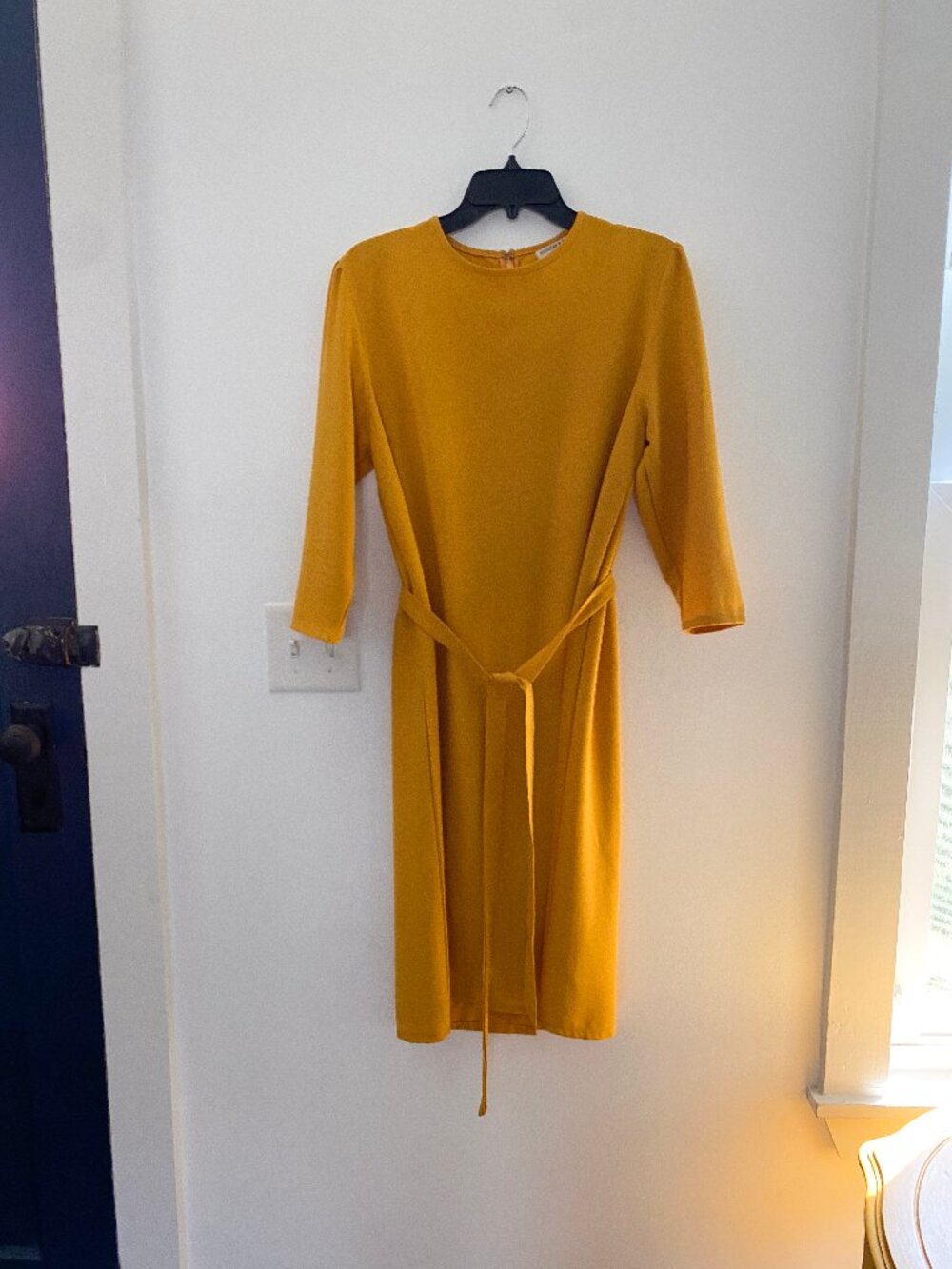 Kingdom & State Mustard Yellow Belted 3/4 Sleeve Midi Dress
